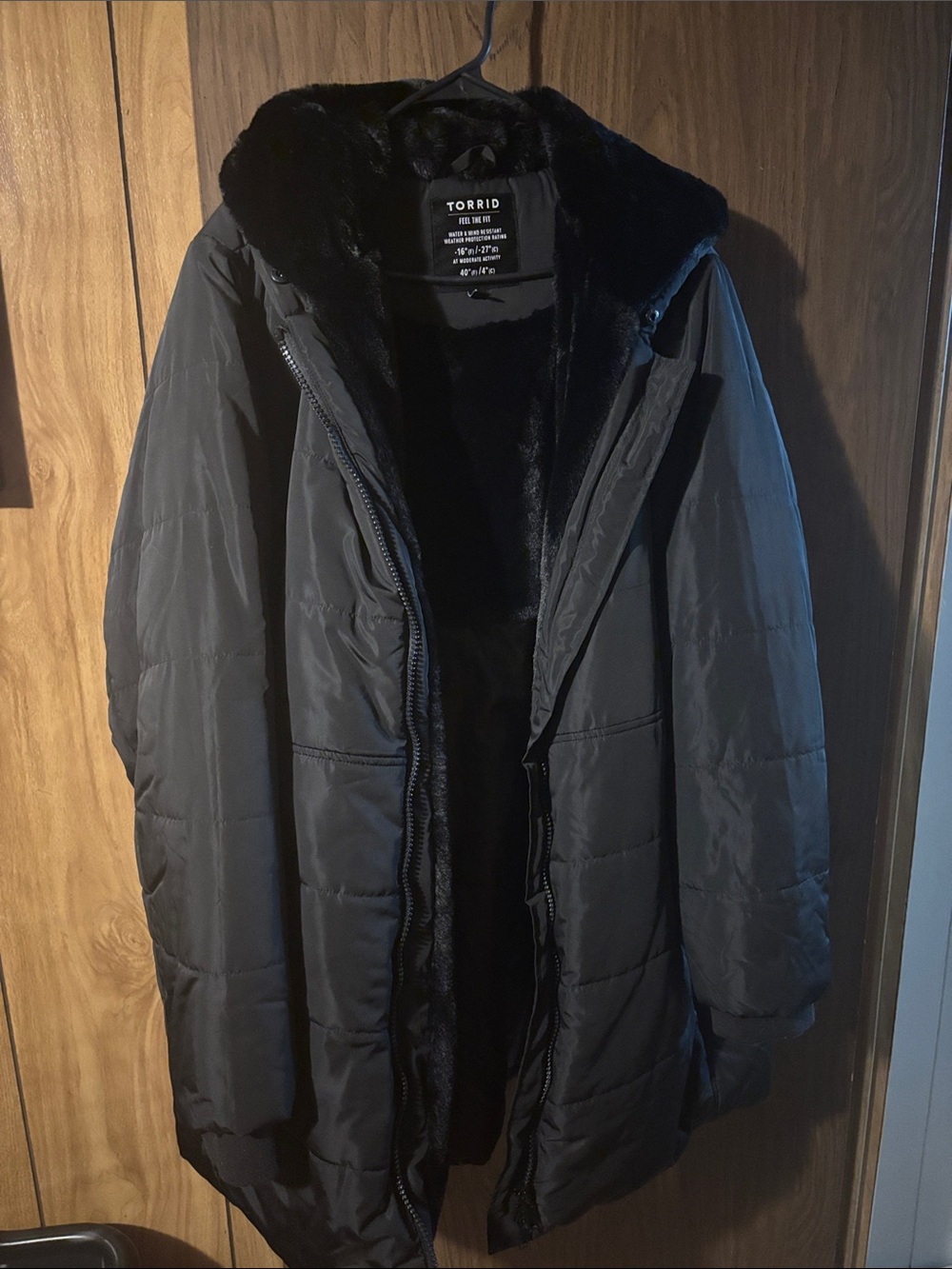 torrid- 4x- Black Long Puffer Coat with Faux-Fur Lining